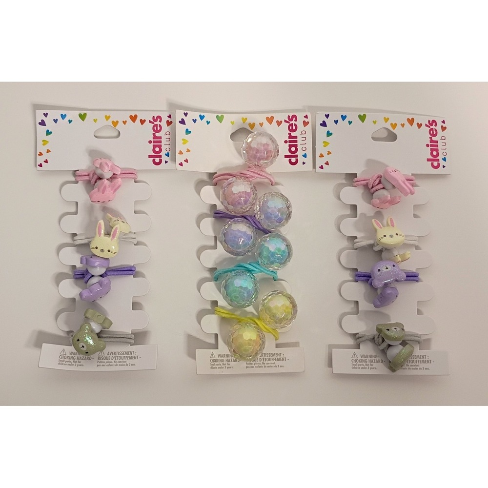 New 3 Pk Pastel Colorful Ponytail Holders from Claire's Club, Animals Disco Ball